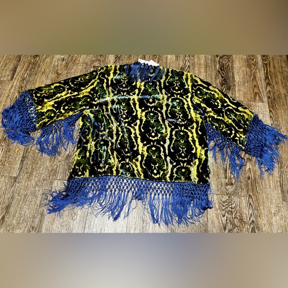 NWT! Urban Outfitters Roxanna Fringe Velvet Burnout Kimono Cover-up - Picture 3 of 9